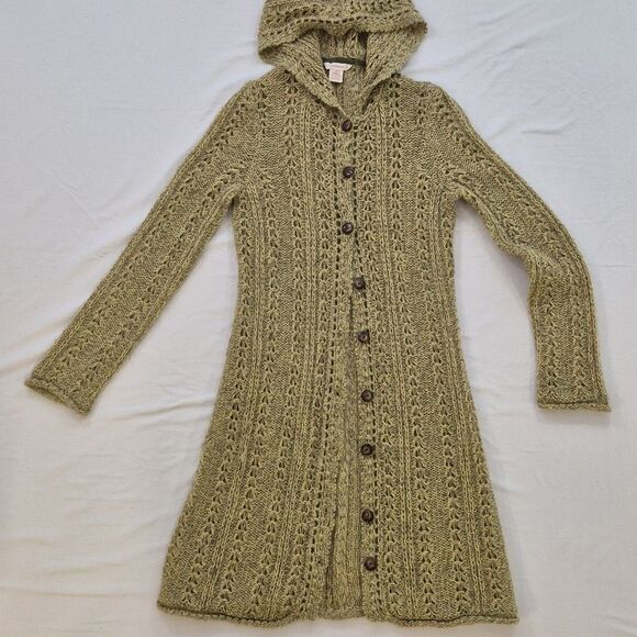 SUNDANCE Olive Loose Knit Mohair Cardigan Hoodie Long Length Petite Medium - Picture 8 of 11